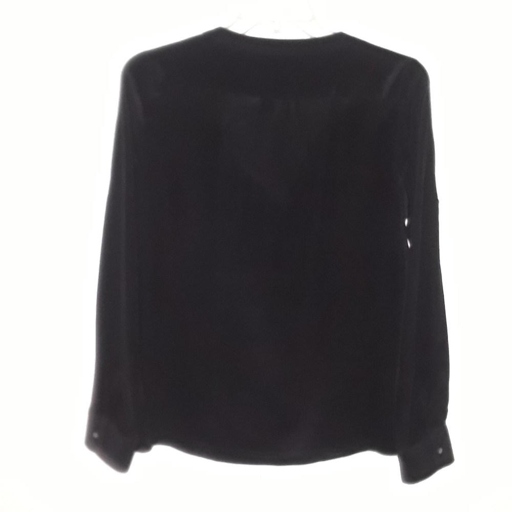 Women's Black Grosgrain Trim Silk Blouse - Picture 4 of 6